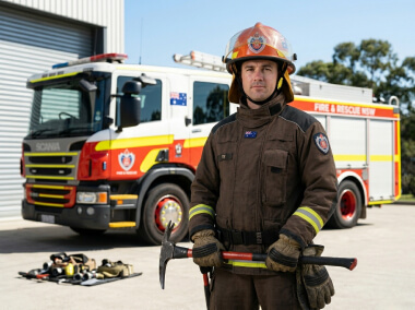 Emergency service worker reviewing home loan paperwork