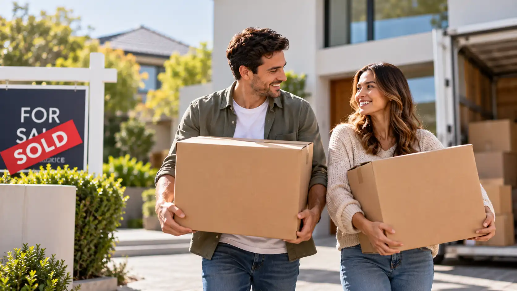 Homeowners moving into their next home after selling their existing property in Australia
