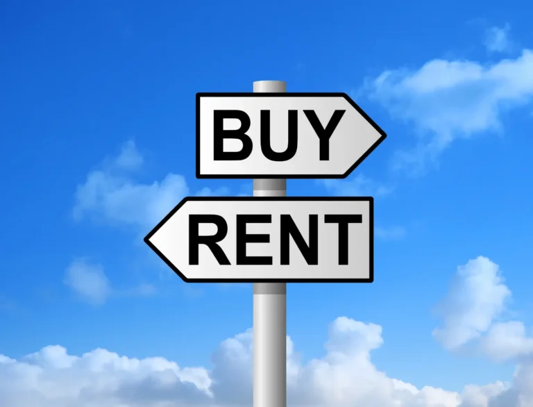 Signpost showing ‘Buy’ and ‘Rent’ directions symbolising the choice between renting a home or buying a property in Australia.