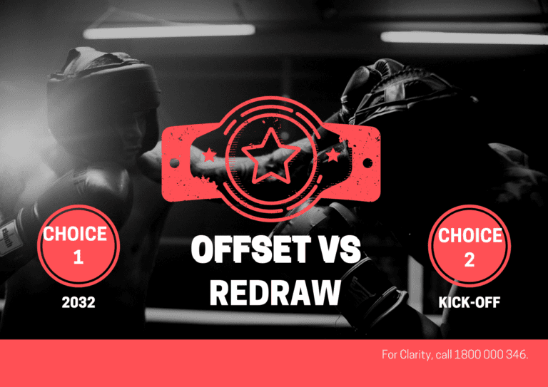 Two boxers facing off in a ring symbolizing the comparison between offset accounts and redraw facilities for home loan savings.