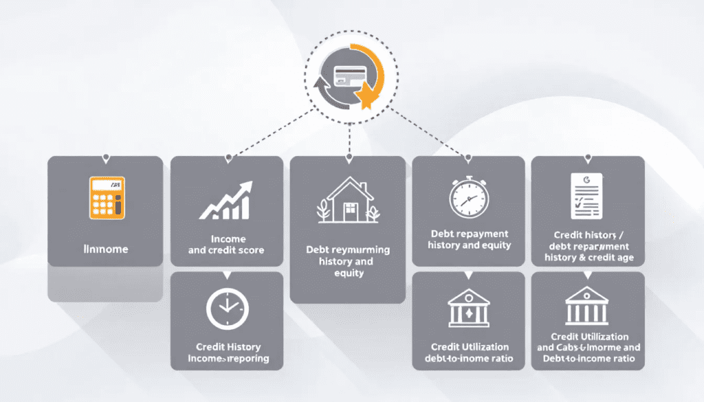 Infographic illustrating key financial factors influencing borrowing capacity, including income, credit score, debt repayment history, and debt-to-income ratio.