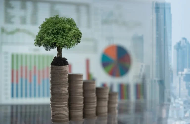 A small tree growing on stacked coins with financial charts in the background, symbolising SMSF property investment structure.