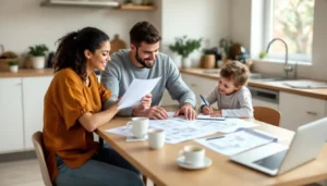 Young family reviewing home loan options together at table