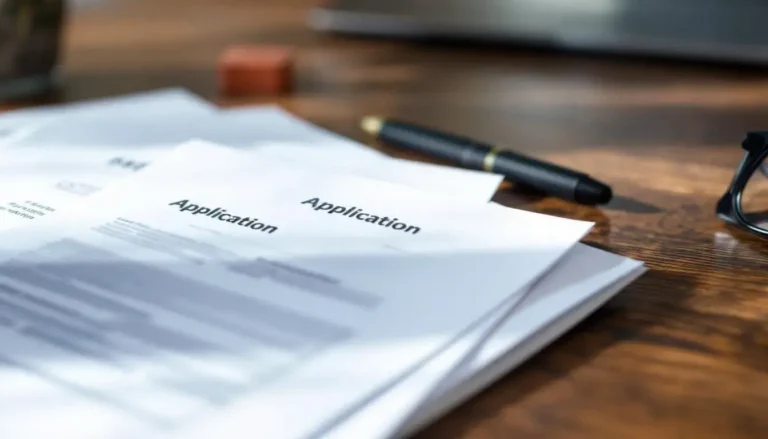 Loan application paperwork on a desk with pen and glasses, representing the home loan process.