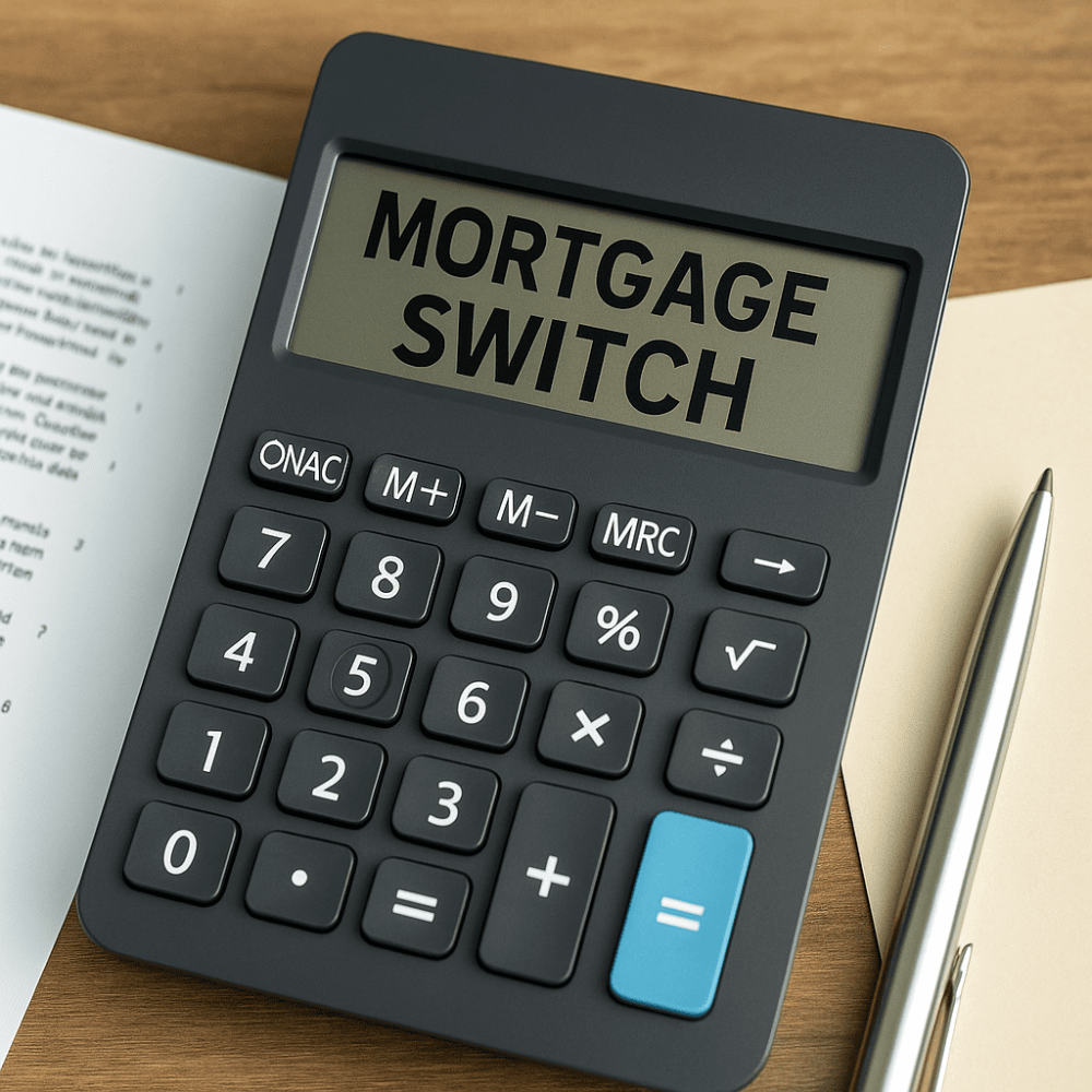 Calculator showing mortgage switch text depicting cost of mortgage switching.